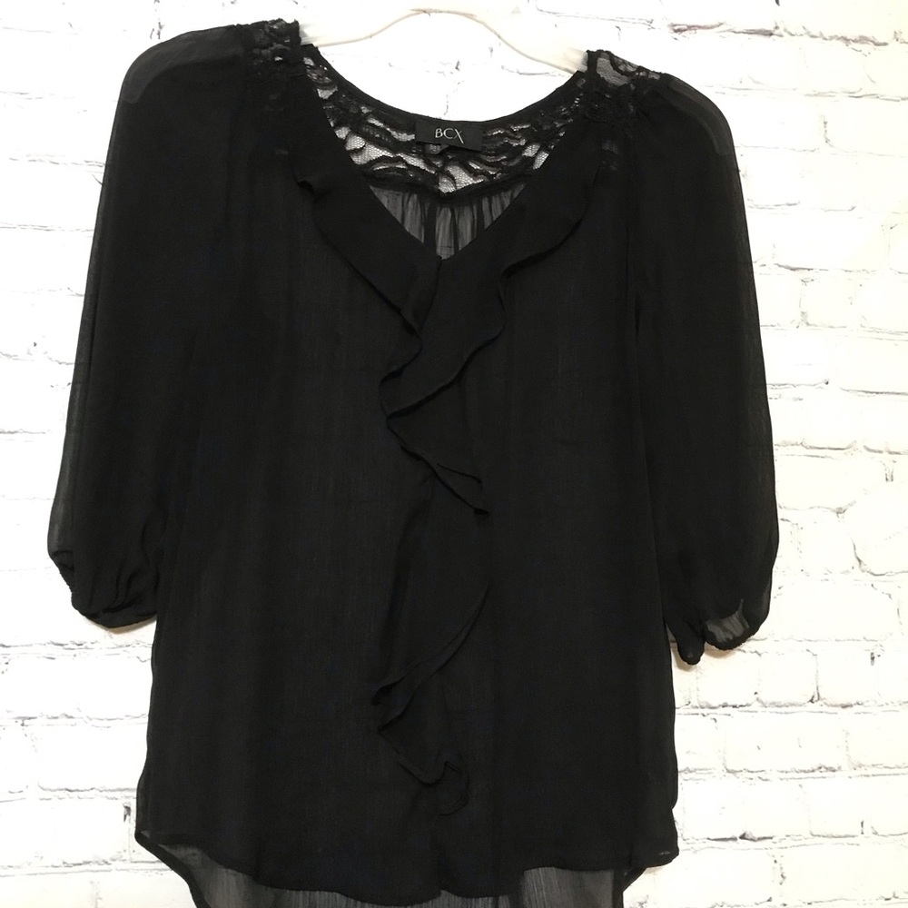 Sheer Black Ruffled Blouse